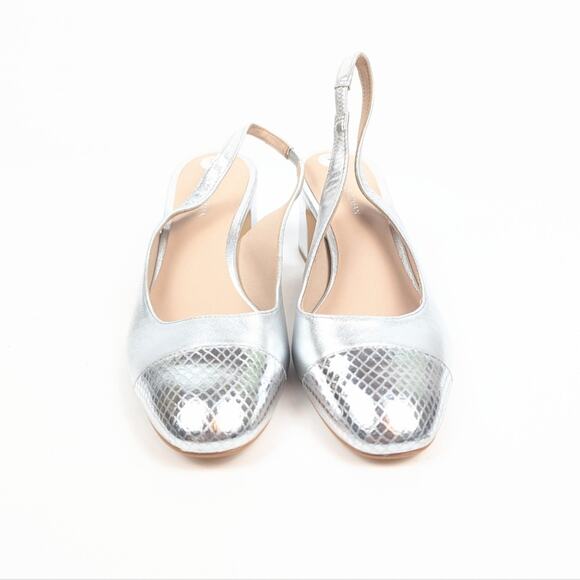 Stuart Weitzman Milla Silver Block Heel Slingback Pumps Size 7 - Picture 3 of 9
